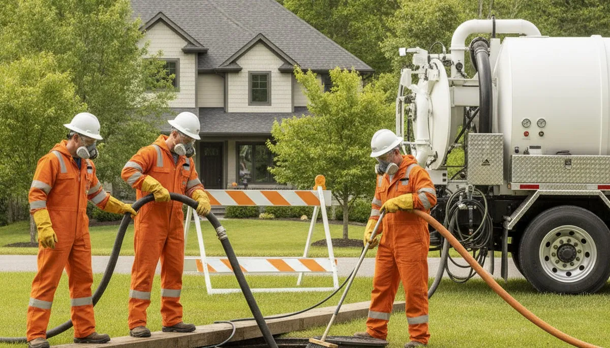 Fort Worth plumber cleaning a residential septic tank for maintenance and odor control